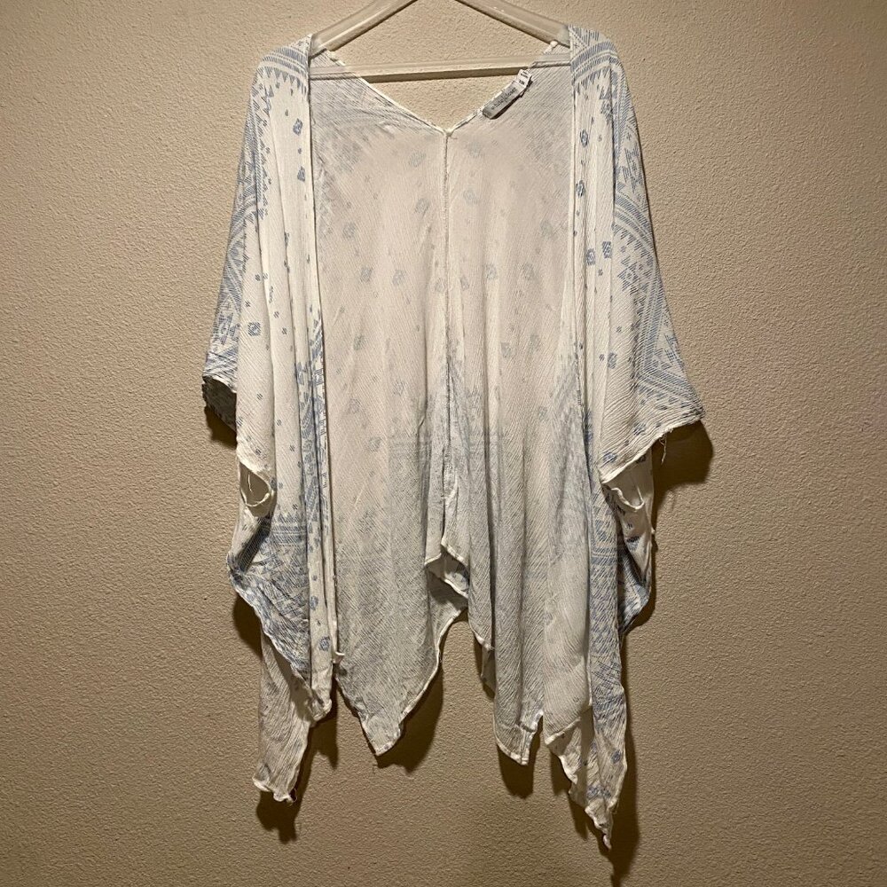 White‎ Closet Boho Aztec Drape Cardigan Shrug Wrap M/L Blue White